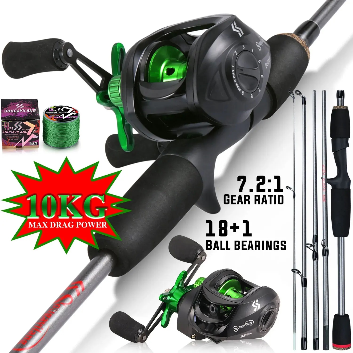 Fishing Rod Carbon Fiber - Sougayilang vara de pesca combo 1.7m